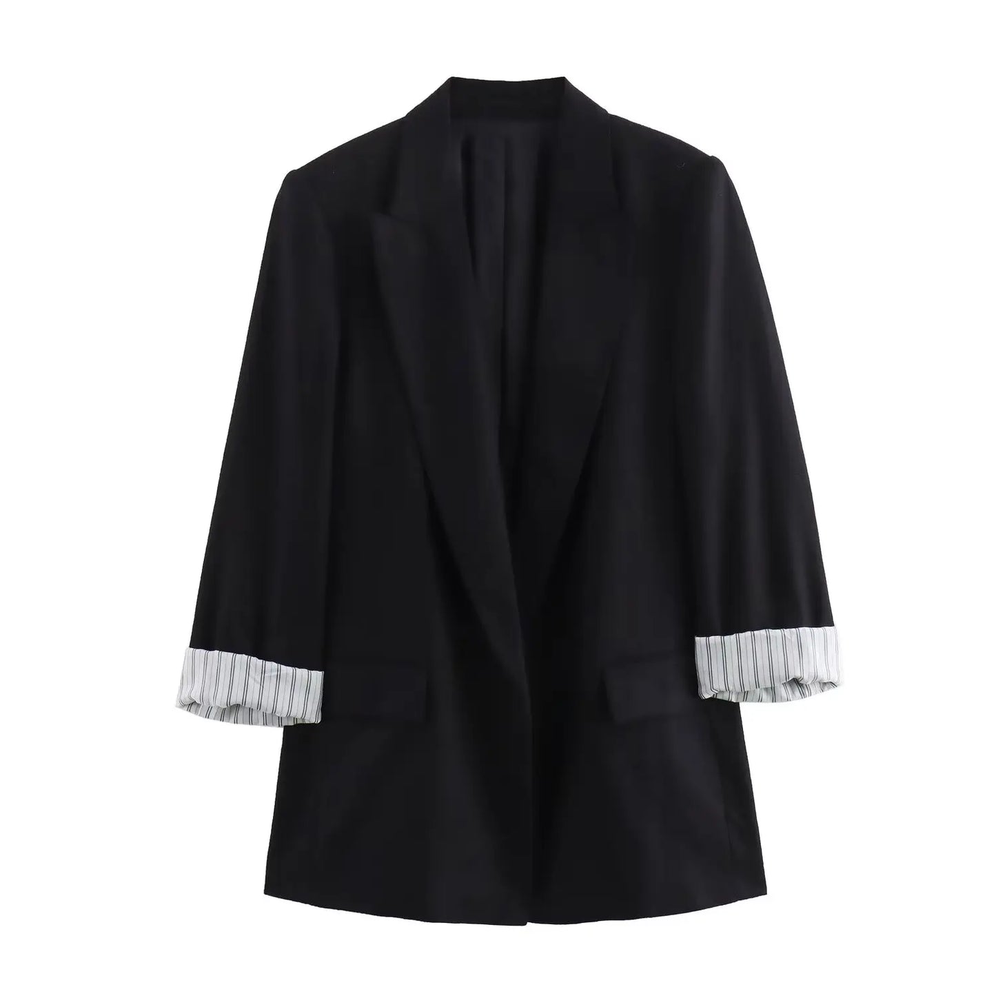 Women Fashion Solid Blazer Notched Collar Long Roll up Sleeves Female Chic Office Lady Business Outfits
