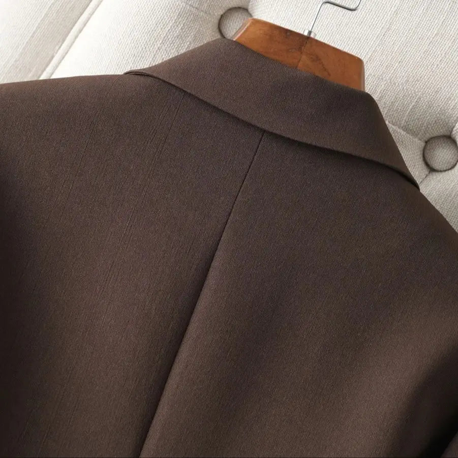Brown Blazer for Women Spring and Autumn Workplace Style Versatile Casual, Long-Sleeved Small Suit Jacket