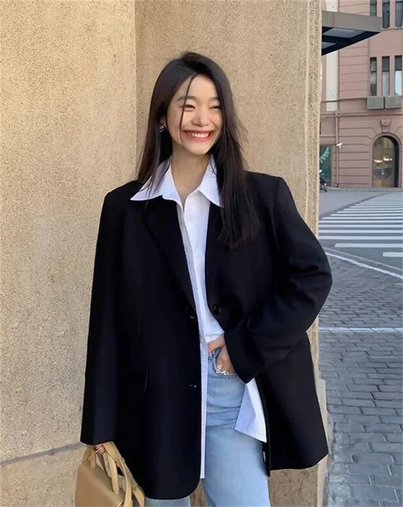 2025 Back Slit Design Blazer Coats Women Casual Fashion Loose Korean Jackets Streetwear Chic Long Sleeve All Match New Suit Tops