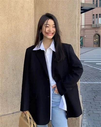 2025 Back Slit Design Blazer Coats Women Casual Fashion Loose Korean Jackets Streetwear Chic Long Sleeve All Match New Suit Tops