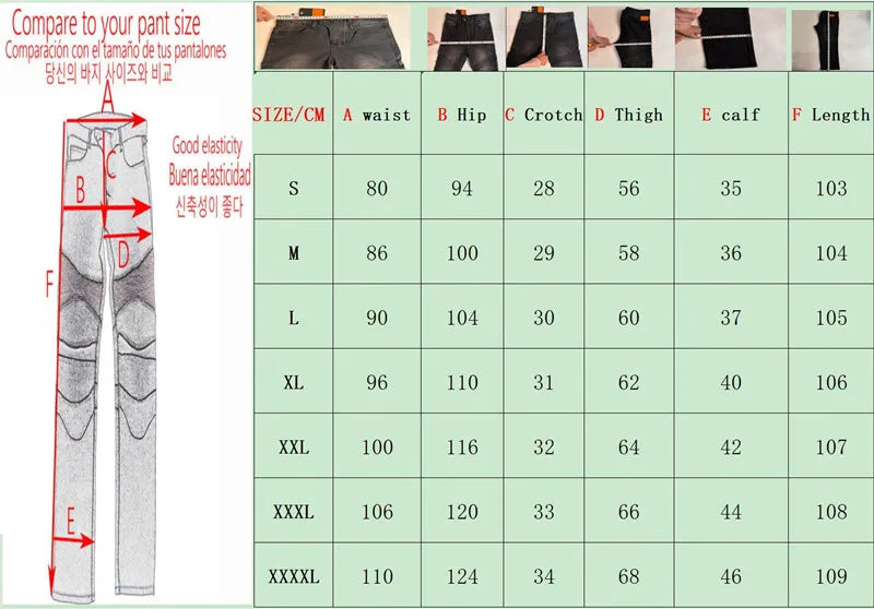 Double zipper Decoration Metal Style Motorcycle Leisure Motorcycle Men's Outdoor Riding Jeans Slim Pants With Protect Gears