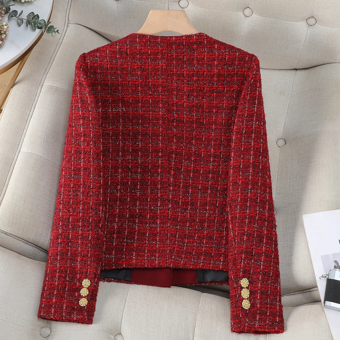 Women Elegant Solid Color Retro Blazer Jacket for Spring Autumn 2026 Long Sleeve Round Neck Single Breasted Short Coat with
