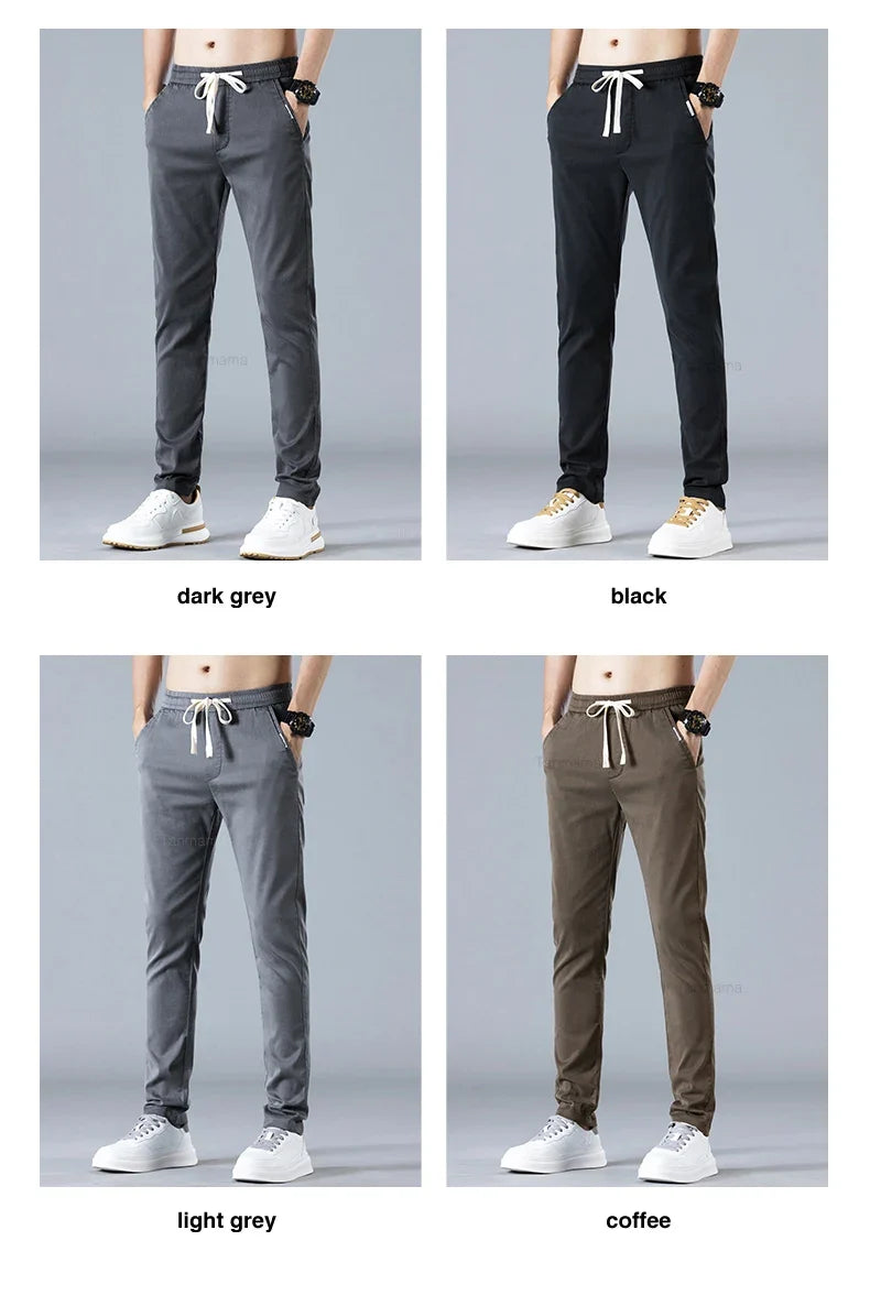 Spring Summer Men's Casual Pants Korean Fashion Cotton Thin Soft Elastic Slim Business Trousers Black Green Khaki