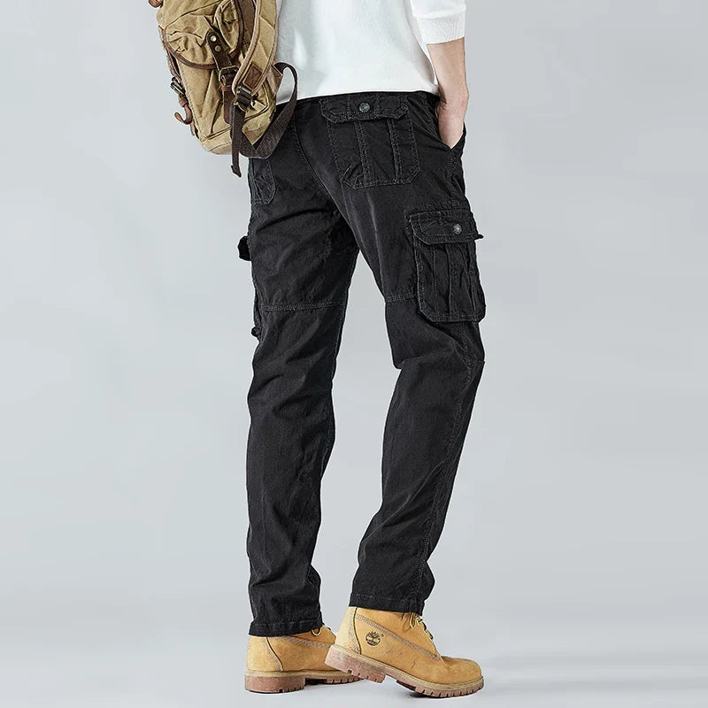 2026 Men's Cargo Pants Straight Leg Cotton Stretch Tactical Trouser Male Military Outdoor Camping Fishing Casual Work Wear Khaki