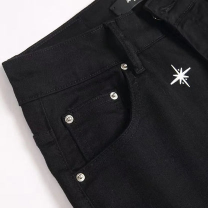 Autumn and Winter Fashion Trend Print Retro Straight Tube Elastic Men's Denim Pants Casual Sports Comfortable High-Quality Jeans