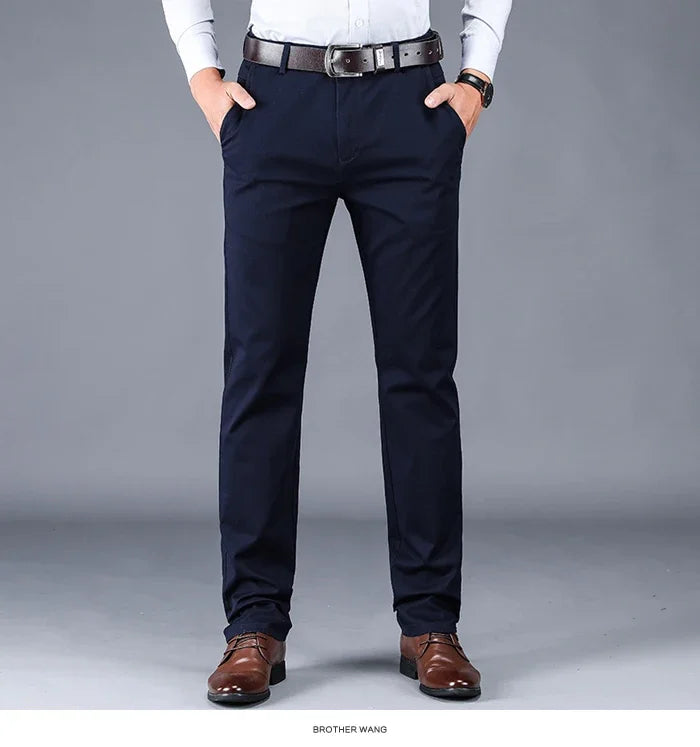 4 Colors 98% Cotton Casual Pants Men 2024 New Classic Style Straight Loose High Waist Elastic Trousers Male Brand Clothes