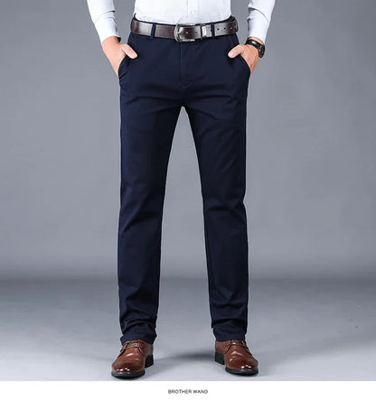 4 Colors 98% Cotton Casual Pants Men 2024 New Classic Style Straight Loose High Waist Elastic Trousers Male Brand Clothes