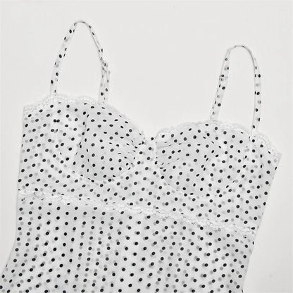 Polka Dot Spaghetti Strap Sexy Midi Dress Women Elegant Off-shoulder Backless Sleeveless Bodycon Club Party Dress