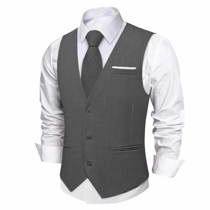 Fashion Men Vest Blue Single Breasted V Neck Solid Waistcoat For Wedding Birthday Party Prom Business Daily Casual Men Suit Vest