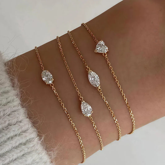 Bracelet solitaire en moissanite taille poire/marquise/cœur pour femme, chaîne de poignet en argent S925 plaqué or 18 carats avec certificat