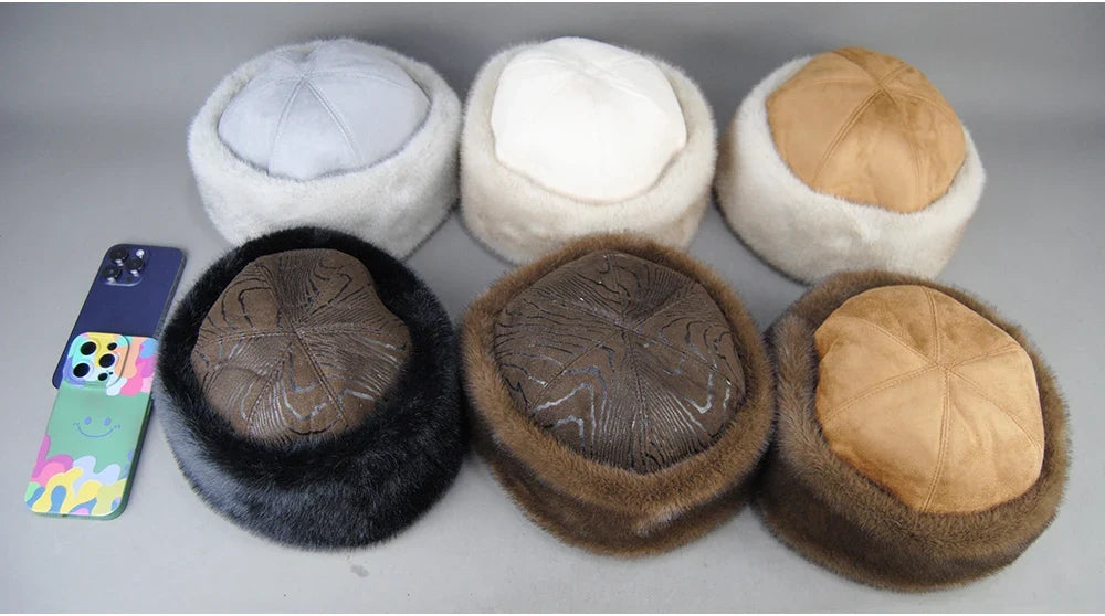 Hot Sale Faux Mink Fur Hat Winter Genuine Baseball Cap Russia Fashion Elegant Lady Warm Faux Fur Ball Straw Hat