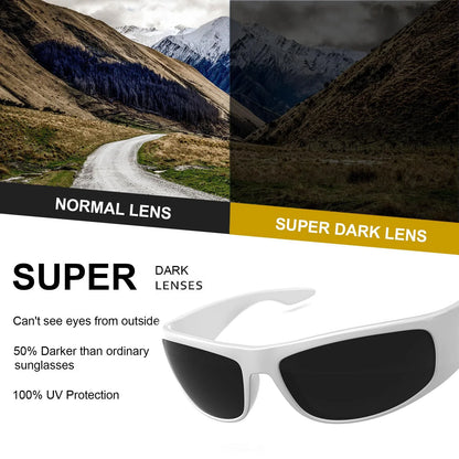 Super Dark Sunglasses for Men Black Wrap Around Sun Glasses UV400 Protection eyewear W8005