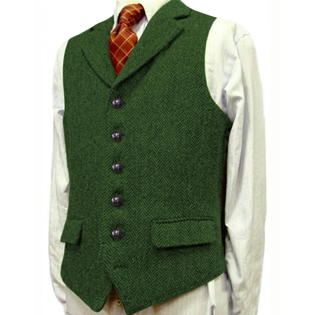 Men Vest Brown With Lapel Boutique Herringbone Single Button Fit Waistcoat Casual Formal Business Wedding Daily Men Suit Vest
