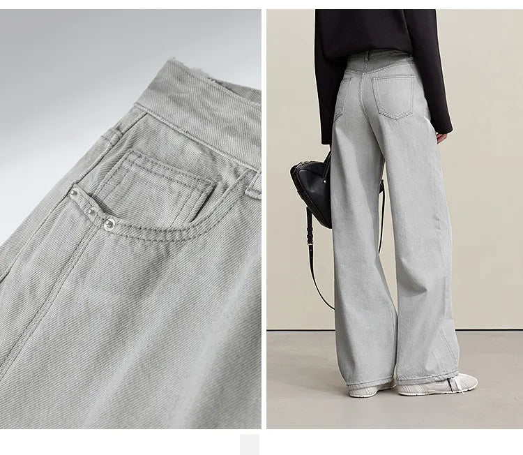 Women's Jeans 2026 Spring New Casual Solid Color Cotton Straight Women's Pants Versatile Long Denim Trousers 12621038