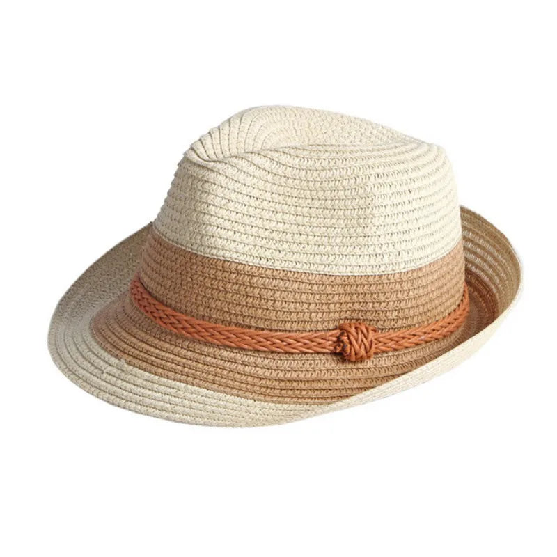 Classic Nostalgic Striped Straw Hat for Outdoor Travel Parent-child Fedoras Sun Shading and Sun Protection Denim Hat