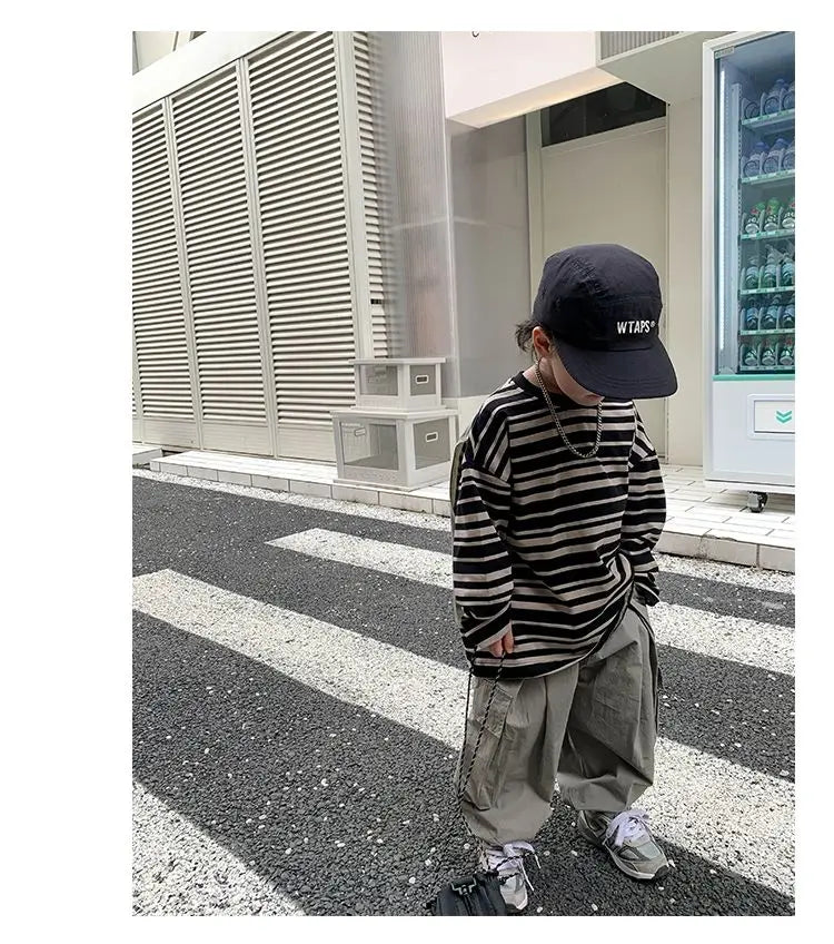 Boys Sets Sweatshirt Pants Two-piece Suits Children's Clothes Spring Autum Korean Fashion Round Neck Pullover Cargo Pants Suits