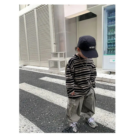 Boys Sets Sweatshirt Pants Two-piece Suits Children's Clothes Spring Autum Korean Fashion Round Neck Pullover Cargo Pants Suits