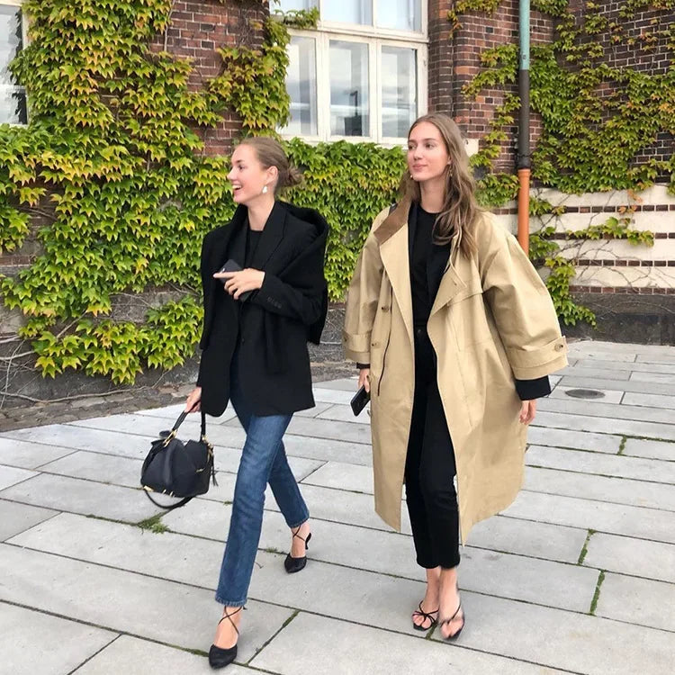 long blazer jacket women khaki Single Breasted Long Sleeve lapel collar warm Spring Autumn Lady Blazer