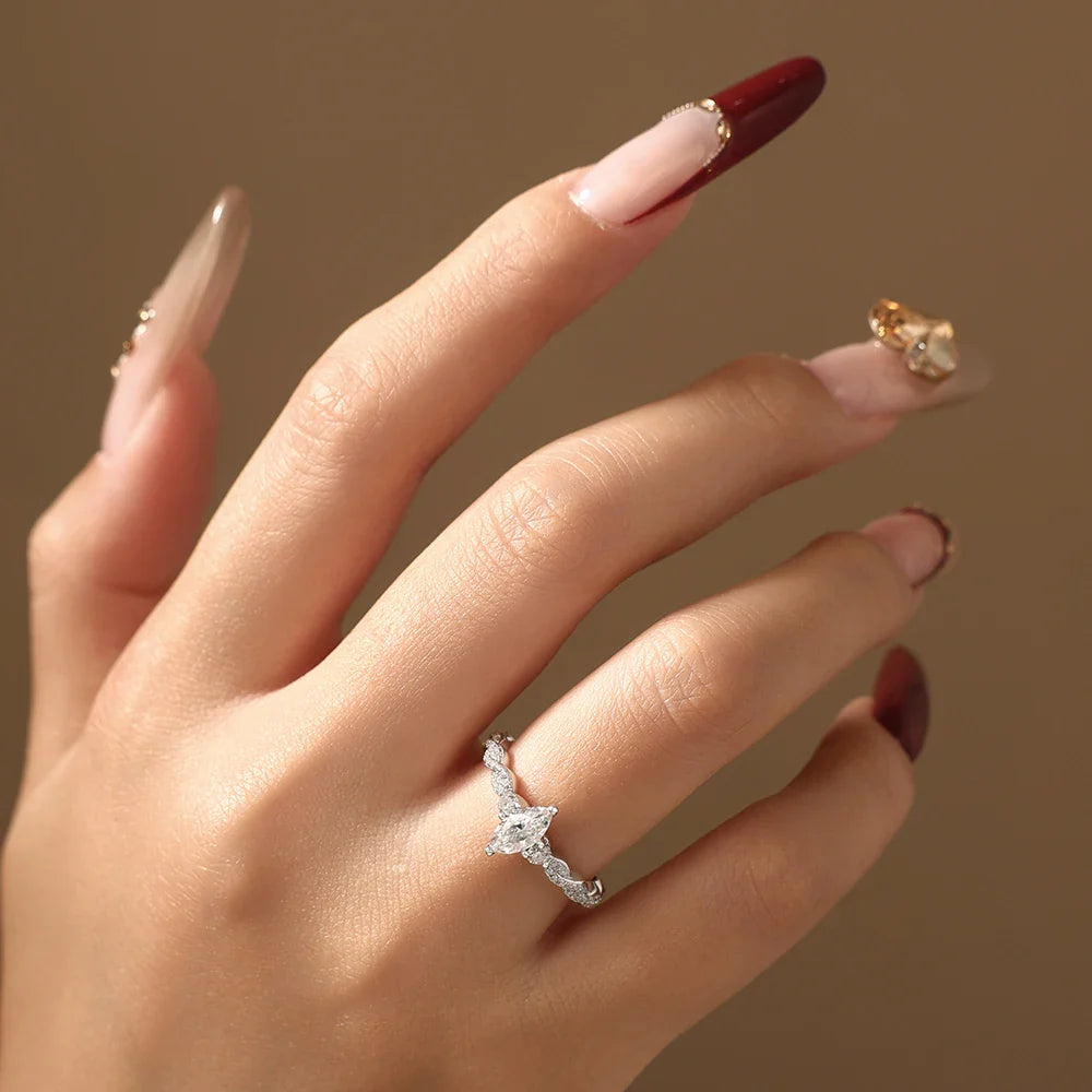 Luxury 0.5CT Marquis Moissanite Ring For Women 100% 925 Sterling Silver Rings Promise Engagement Wedding Band Jewelry