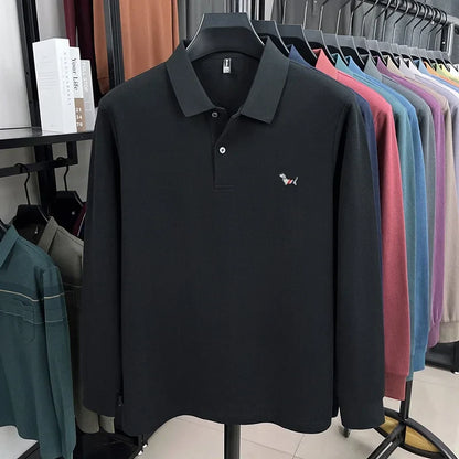 Fashion brand autumn new men's top casual warm 100% cotton long sleeved Polo shirt