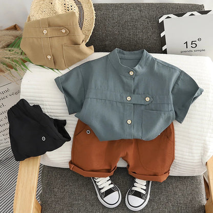 Summer Baby Boy Solid T Shirt Short 2Pcs/set Infant Kid Children Cotton Clothes Fashion Toddler Tracksuit 0-5 Years