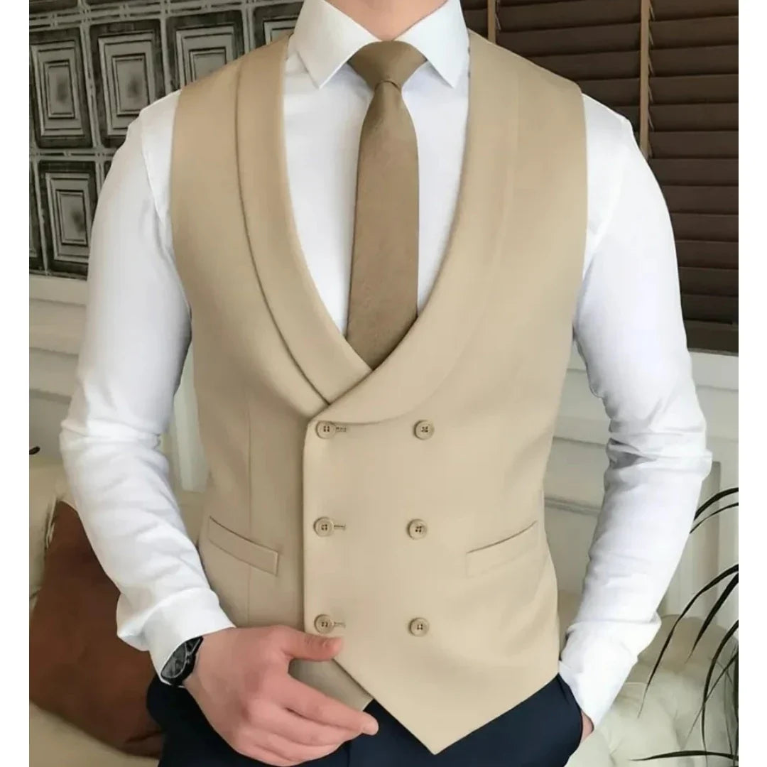 Men Vest Double Breasted With Lapel Solid Waistcoat For Wedding Banquet Business Party Work Office Casual Daily Men Suit Vest