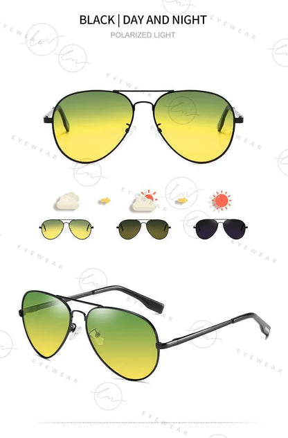 Brand Aviation Photochromic Day Night Vison Sunglasses Men Polarized Fashion Sun Glasses Women Safe Driving Anti-Glare UV400