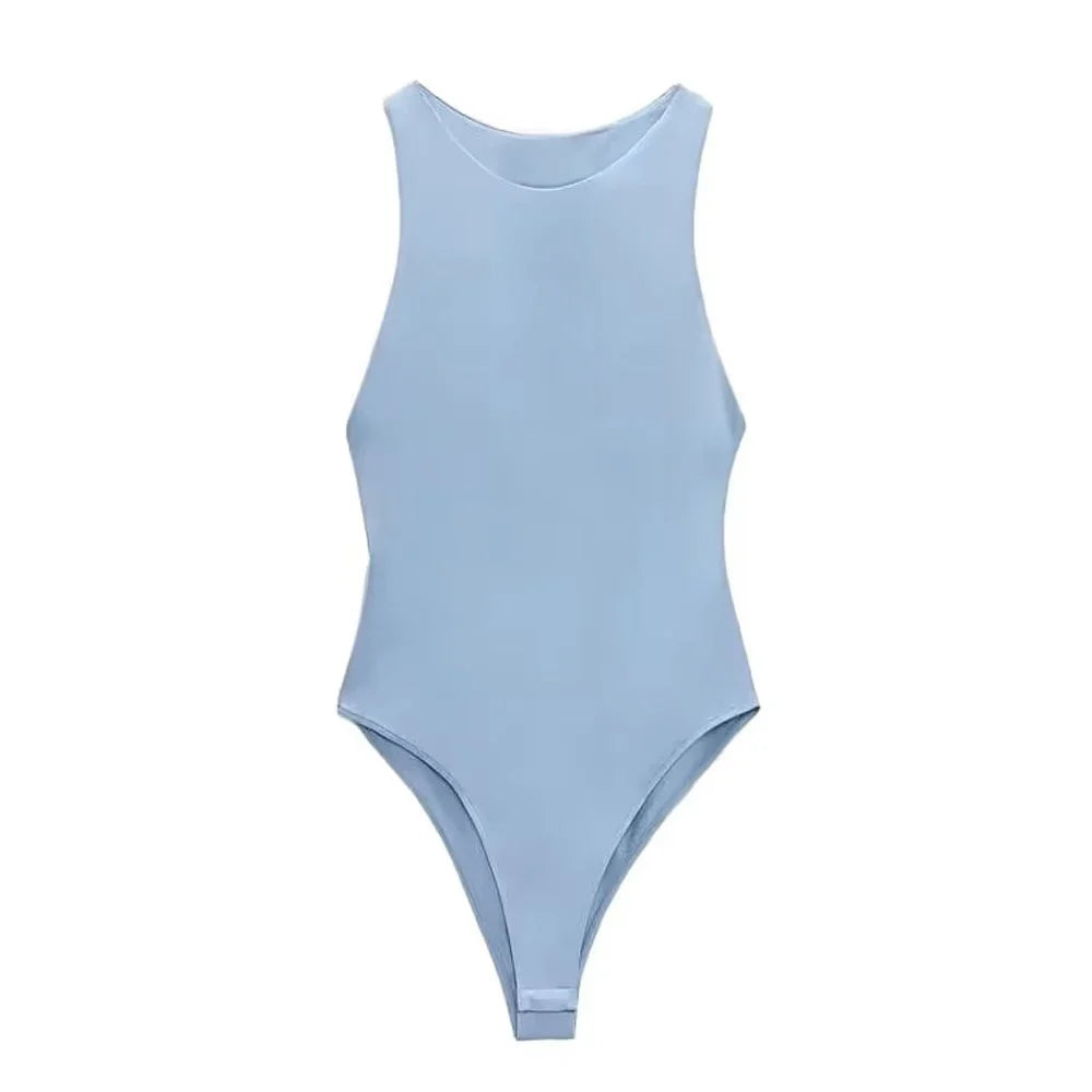 Women Fashion With Halter Neck Skinny Bodysuit Sexy Sleeveless Snap-button Female Playsuits Mujer