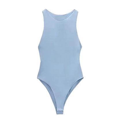 Women Fashion With Halter Neck Skinny Bodysuit Sexy Sleeveless Snap-button Female Playsuits Mujer