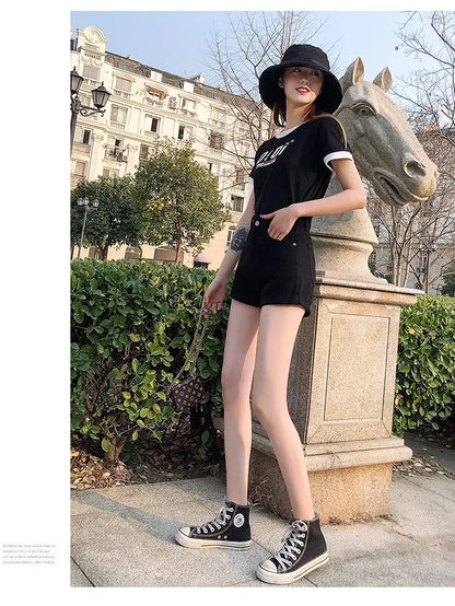 High-Waist Cuffed Denim Shorts Women Summer Korean Style Student Loose Slimming Outerwear A-Line Wide Leg Hot Pants Y2K Shorts