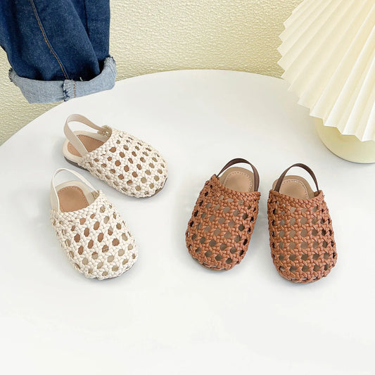 Baby Girls Shoes Braided Sandals for Girls Kids Fashion Hollow Out Leather Shoe Soft Sole Retro Princess Slippers Beach Shoes