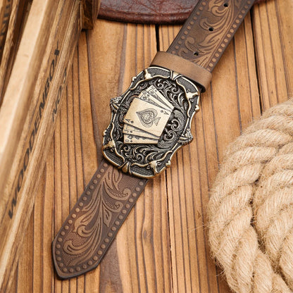 A Western-Buckle PU Belt Suitable for Both Men and Women, A Unique and Retro Brown Belt (With Perforated Nails Included)