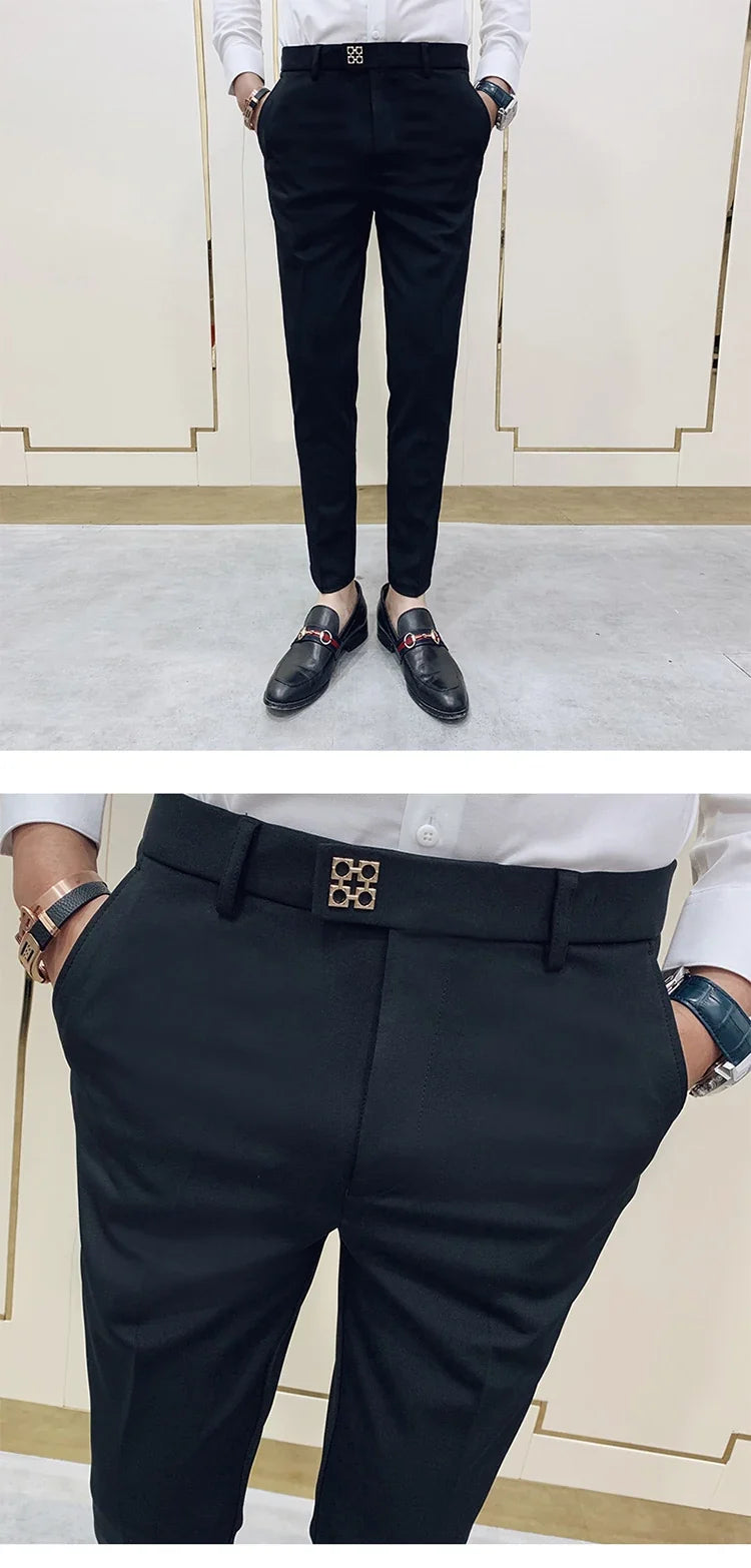 Spring 2025 Men Pants Korean Slim Fit Men Casual Ankle Length Pants Streetwear Men High Quality Black Gray Khaki Dress Suit Pant