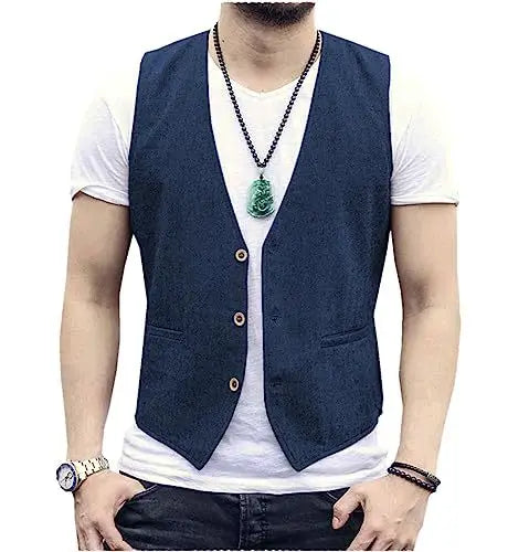 Large Men's Suit Vest  Spring And Summer Linen Cotton Slim Fit Waistcoats Lightweight And Breathable Single Breasted Casual Vest