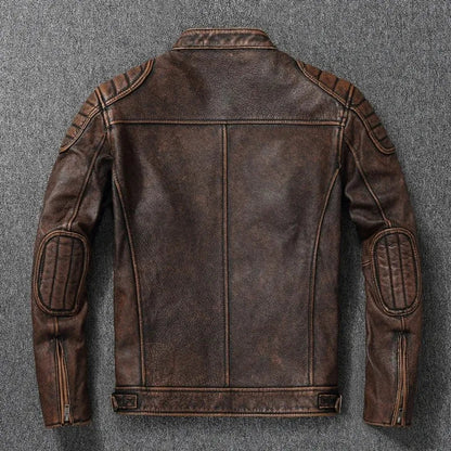 New 100% Cowhide Leather Jacket men Top Layer Clothes Men's Stand Collar Motorcycle Clothes  Autumn Winter Plus Size motorcycle