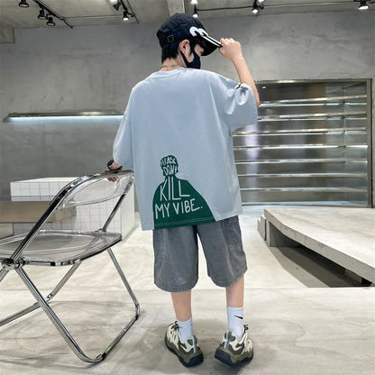 Fashion Kids Designer Summer Clothing Set for Tween Boy High Street Outfits Children New Arrival 2 Pieces Tracksuit Clothes Suit