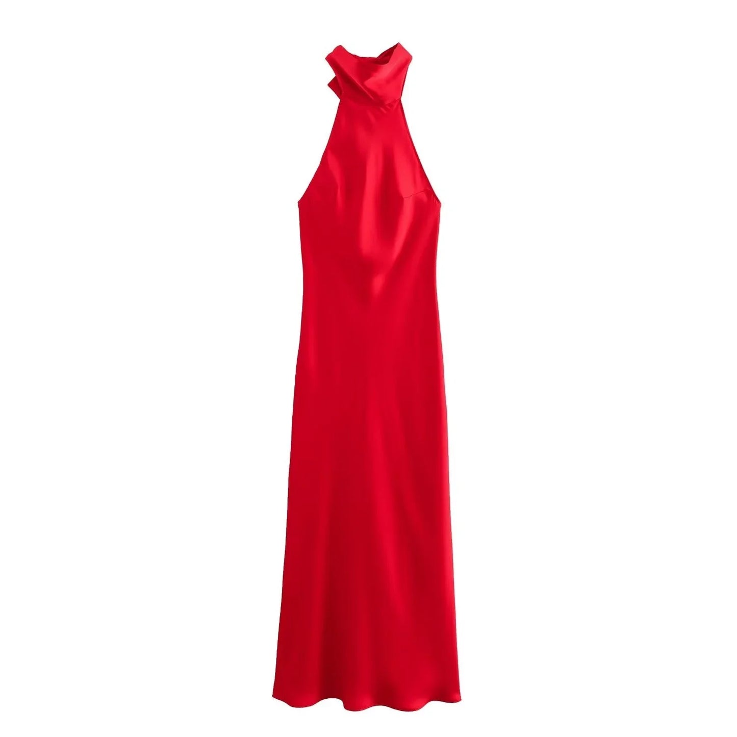 Dress for Women Fashion 2024 Autumn New Bow Sexy Backless French Elegant Halter Neck Satin Texture Midi Dresses