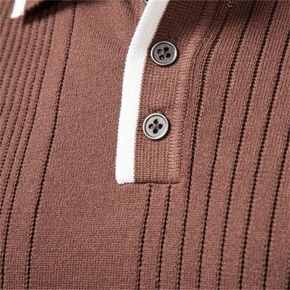 2025 Button Down Polo Shirt Men Solid Color Stripe Long Sleeve Fall Winter Luxury Warm Touch Business Casual Mens Polo Shirts