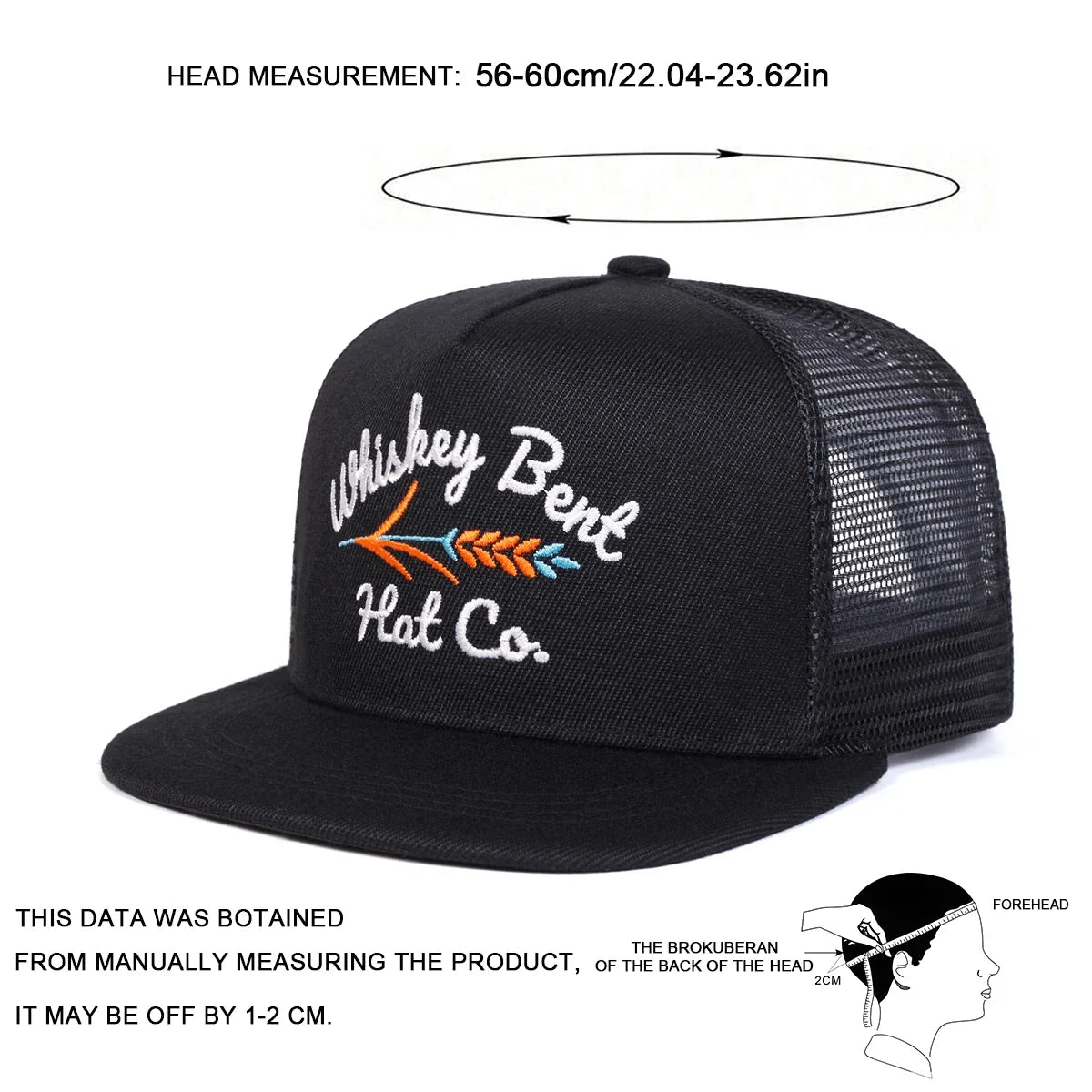 Unisex WHISKEY BENT Letter Embroidery Hip-hop Net Hats Spring Summer Outdoor Adjustable Casual Baseball Caps Sunscreen Hat Cap