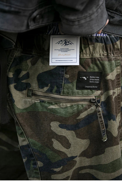 American Tactical Cargo Pants Men Heavyweight Cotton Loose Fit Straight Leg Camouflage Vintage Washed Outdoor Streetwear Premium