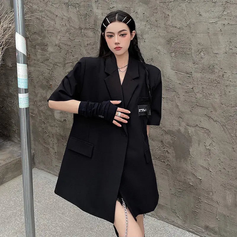 Streetwear Loose Women Blazer Summer Fashion New Thin Short Sleeve Button Down Jacket Woman