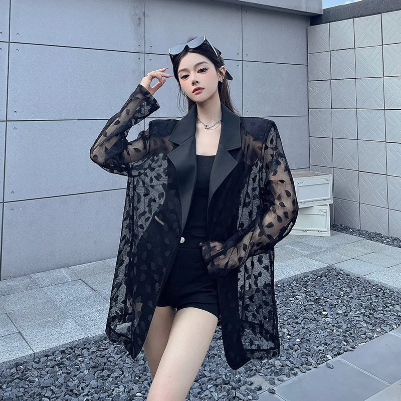Casual Style Versatile Lace Patchwork Hollow Out Long Sleeved Suit Jacket For Women Autumn 2026 New 05E01485