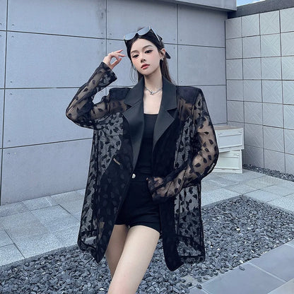 Casual Style Versatile Lace Patchwork Hollow Out Long Sleeved Suit Jacket For Women Autumn 2026 New 05E01485