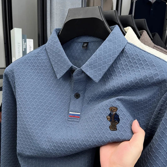 luxury brand men's new high quality long sleeves Polo shirt lapel embroidery jacquard T-shirt business fashion leisure Mens wear