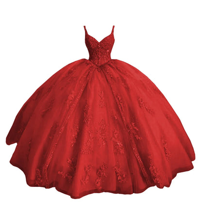 Women's Sweetheart Quinceanera Dresses Ball Gown Spaghetti Straps Applique Sweet 16 Dresses for Teens