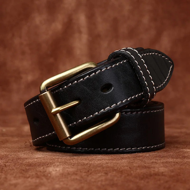 3.8CM Men High Quality Genuine Leather Belt Luxury Designer Brass Pin Buckle Belts Pure Thick Cowskin Strap Male Jeans for Man