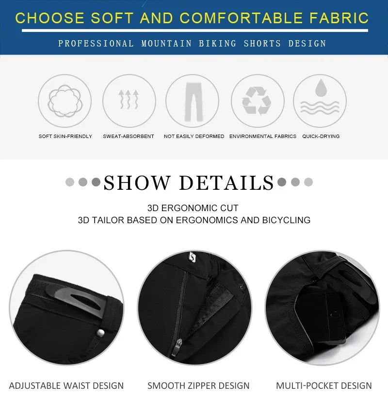 Mountain Bike Shorts Men's Summer Bicycle MTB Shorts Loose Fit Lightweight Outdoor Sports MTB Cycling Shorts