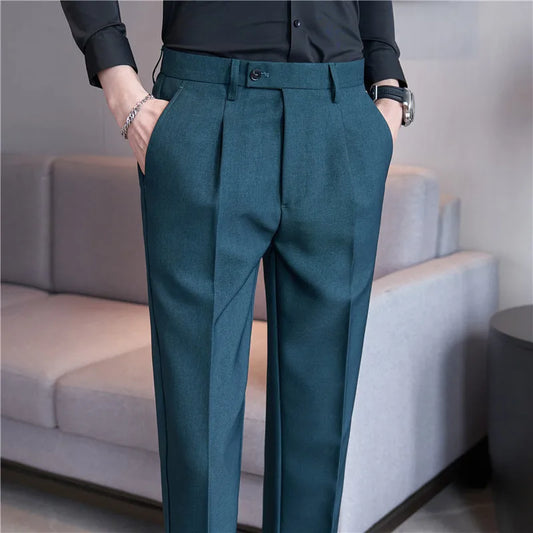 High Quality Men Solid Color Business Office Social Trousers New Formal Wear Wedding Slim Fit Casual Fashion Suits Pant 38-29