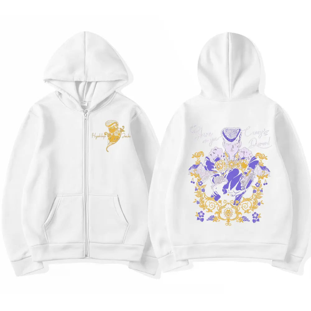 Anime Jojo Bizarre Adventure Zipper Hoodies Higashikata Josuke Manga Zip Up Sweatshirts Men Women Fashion Casual Pullovers Coats