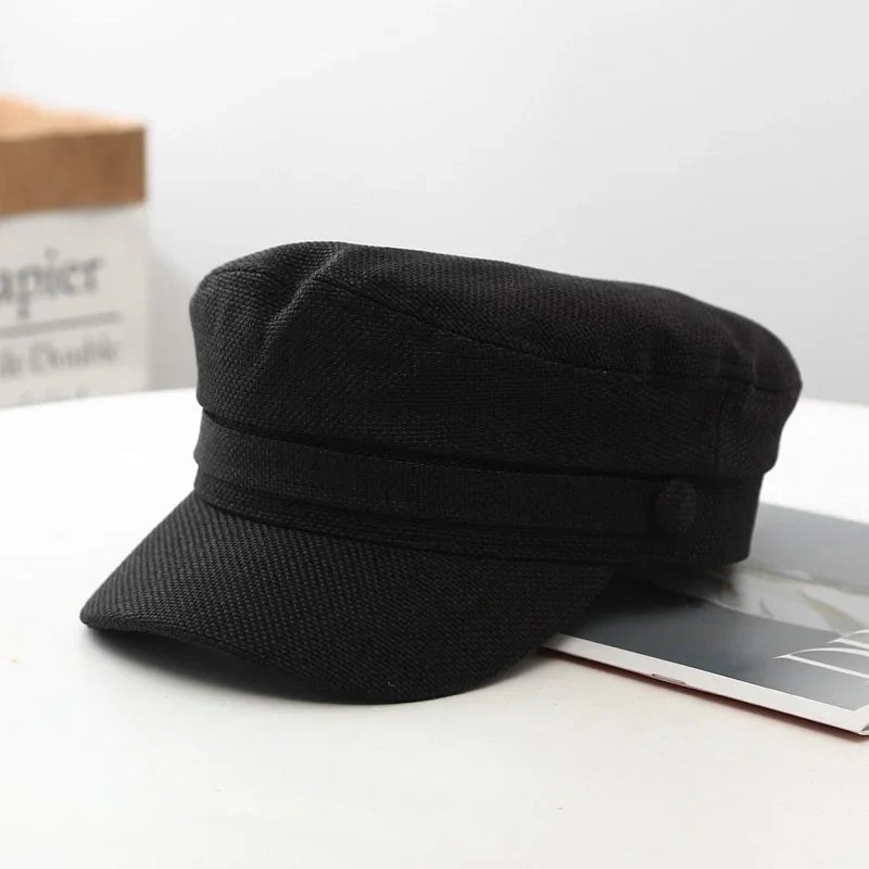 British Retro Style Solid Color Breathable Flat Top Newsboy Cap Sun Hat Military Cap Beret Hats